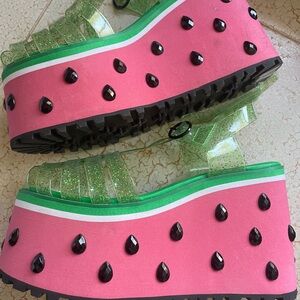 Pink & Green Watermelon Platform Sandals